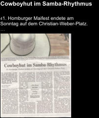 Cowboyhut im Samba-Rhythmus 41. Homburger Maifest endete am Sonntag auf dem Christian-Weber-Platz. …